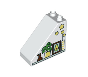 Duplo White Slope 2 x 4 x 3 (45°) with Bunny, Flowerpot, Picture, Vase and Stars (49570 / 67276)