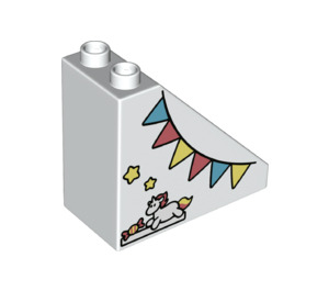 Duplo White Slope 2 x 4 x 3 (45°) with Flags, Stars, Candy and Unicorn (49570 / 66022)