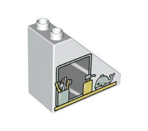Duplo White Slope 2 x 4 x 3 (45°) with Mirror, Toothbrushes, Soap and Whale (49570 / 67277)