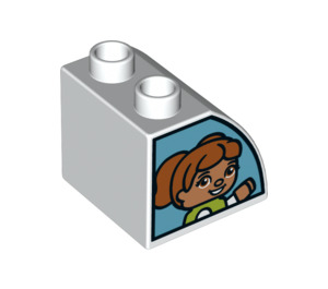 Duplo White Slope 45° 2 x 2 x 1.5 with Curved Side with Girl driver looking out of window (11170 / 37342)