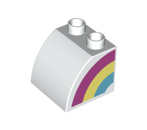 Duplo White Slope 45° 2 x 2 x 1.5 with Curved Side with Rainbow left (11170 / 74969)