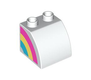 Duplo White Slope 45° 2 x 2 x 1.5 with Curved Side with Rainbow Stripes Blue / Yellow (11170 / 103924)