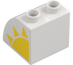 Duplo White Slope 45° 2 x 2 x 1.5 with Curved Side with Sun Left (11170 / 101560)