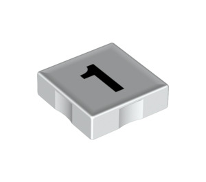 Duplo Hvit Tile 2 x 2 med Side Indents med Number 1 (14441 / 48500)