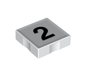 Duplo Weiß Fliese 2 x 2 mit Seite Indents mit Number 2 (14442 / 48501)