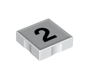 Duplo White Tile 2 x 2 with Side Indents with Number 2 (14442 / 48501)