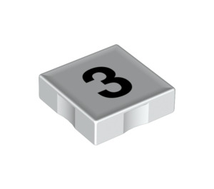 Duplo Weiß Fliese 2 x 2 mit Seite Indents mit Number 3 (14443 / 48502)