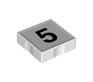 Duplo Weiß Fliese 2 x 2 mit Seite Indents mit Number 5 (14445 / 48504)