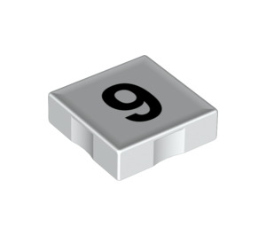Duplo Weiß Fliese 2 x 2 mit Seite Indents mit Number 9 (14449 / 48508)