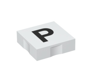 Duplo White Tile 2 x 2 with Side Indents with "P" (6309 / 48534)