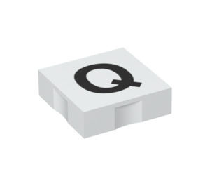 Duplo Hvit Tile 2 x 2 med Side Indents med "Q" (6309 / 48545)