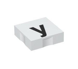 Duplo Hvit Tile 2 x 2 med Side Indents med "y" (6309 / 48588)