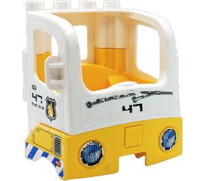 Duplo White Truck Cab with Yellow Bottom with '47' on the front Sticker (48124)