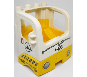 Duplo White Truck Cab with Yellow Bottom with front and side Sticker (48124)