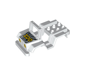 Duplo White Vehicle Body for Jeep with Yellow Headlights with "Zoo" and zebra stripes (13856 / 98189)
