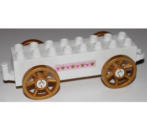Duplo blanc Wagon avec Gold roues avec Cœurs et Crowns (Both Sides) Autocollant (76087)