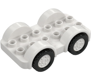 Duplo White Wheelbase 2 x 6 with White Rims and Black Wheels (35026)