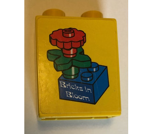 Duplo Geel Steen 1 x 2 x 2 met Bricks in Bloom Sticker zonder buis aan de onderzijde (4066)
