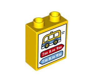 Duplo Gul Kloss 1 x 2 x 2 med Bus Schedule med bottenrör (17492 / 35273)