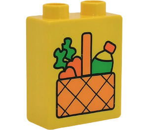 Duplo Yellow Brick 1 x 2 x 2 with Carrots and Bottle in Picnic Basket without Bottom Tube (4066)