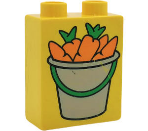 Duplo Keltainen Palikka 1 x 2 x 2 jossa Carrots sisällä Ämpäri ilman pohjaputkea (82082)