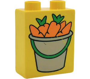 Duplo Yellow Brick 1 x 2 x 2 with Carrots in Bucket without Bottom Tube (82082)