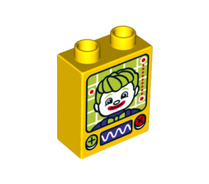 Duplo Yellow Brick 1 x 2 x 2 with Clown TV with Bottom Tube (15847 / 29005)