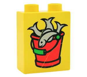 Duplo Yellow Brick 1 x 2 x 2 with Fish in Bucket without Bottom Tube (4066)