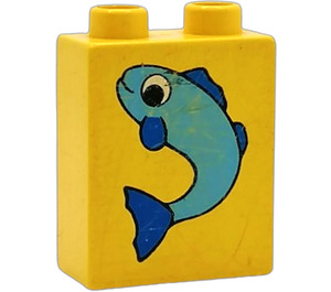 Duplo Gul Kloss 1 x 2 x 2 med Fisk utan bottenrör (4066)