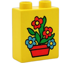 Duplo Gul Klods 1 x 2 x 2 med Blomster uden bundrør (4066)