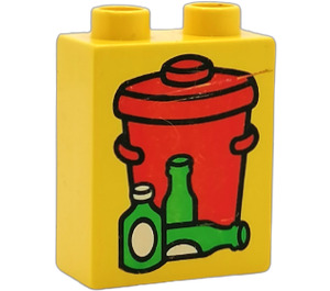 Duplo Yellow Brick 1 x 2 x 2 with Garbage Can with Round Handle and Bottles without Bottom Tube (4066 / 42657)