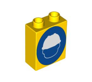 Duplo Amarillo Ladrillo 1 x 2 x 2 con Casco de seguridad Sign sin tubo inferior (4066 / 60824)