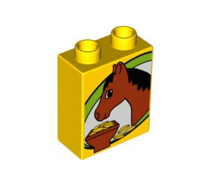 Duplo Yellow Brick 1 x 2 x 2 with Horse without Bottom Tube (4066 / 58348)