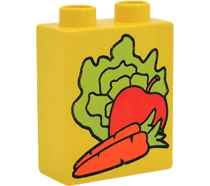 Duplo Yellow Brick 1 x 2 x 2 with Lettuce, Apple and Carrot without Bottom Tube (4066 / 82392)