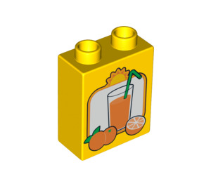 Duplo Yellow Brick 1 x 2 x 2 with Orange Juice without Bottom Tube (4066 / 61257)