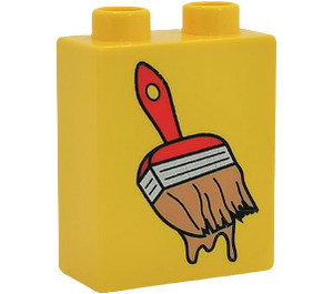 Duplo Yellow Brick 1 x 2 x 2 with Paintbrush without Bottom Tube (4066 / 42724)