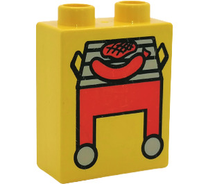 Duplo Yellow Brick 1 x 2 x 2 with Red Grill without Bottom Tube (4066 / 42657)