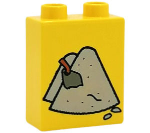 Duplo Gelb Stein 1 x 2 x 2 mit Sand und Schaufel ohne Unterrohr (4066 / 41376)