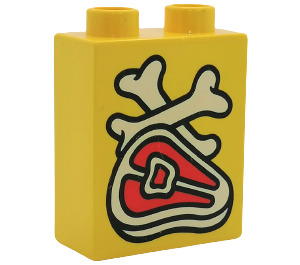 Duplo Yellow Brick 1 x 2 x 2 with Steak and Cross Bones without Bottom Tube (4066 / 82071)