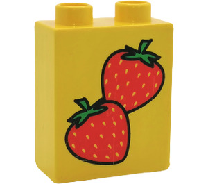 Duplo Gelb Backstein 1 x 2 x 2 mit Strawberries ohne Unterrohr (4066)