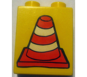 Duplo Yellow Brick 1 x 2 x 2 with Traffic Cone without Bottom Tube (4066)