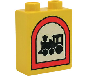 Duplo Yellow Brick 1 x 2 x 2 with Train in Red Arch without Bottom Tube (4066)