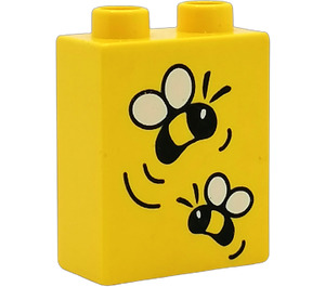 Duplo Yellow Brick 1 x 2 x 2 with Two Flying Bees without Bottom Tube (4066)