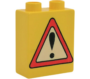 Duplo Yellow Brick 1 x 2 x 2 with Warning Road Sign without Bottom Tube (4066)