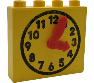 Duplo Yellow Brick 1 x 4 x 3 with Clock Face with Movable Red Hands and Yellow Face (73013)