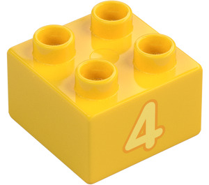 Duplo Keltainen Palikka 2 x 2 jossa '4' (3437 / 74765)