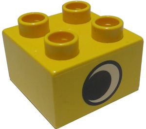 Duplo Yellow Brick 2 x 2 with Eye Pattern on 2 Sides, Without White Spot (3437 / 31460)