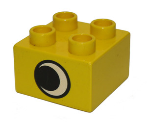 Duplo Yellow Brick 2 x 2 with Eye without White Spot Pattern, on One Side (3437)