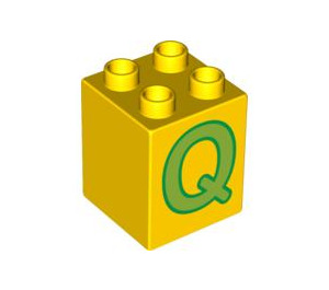 Duplo Yellow Brick 2 x 2 x 2 with Green 'Q' (31110 / 93013)