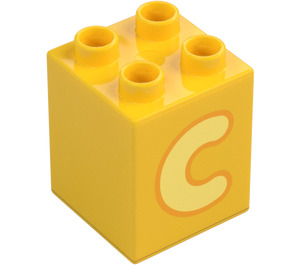 Duplo Gelb Stein 2 x 2 x 2 mit Letter "C" Deko (31110 / 65970)